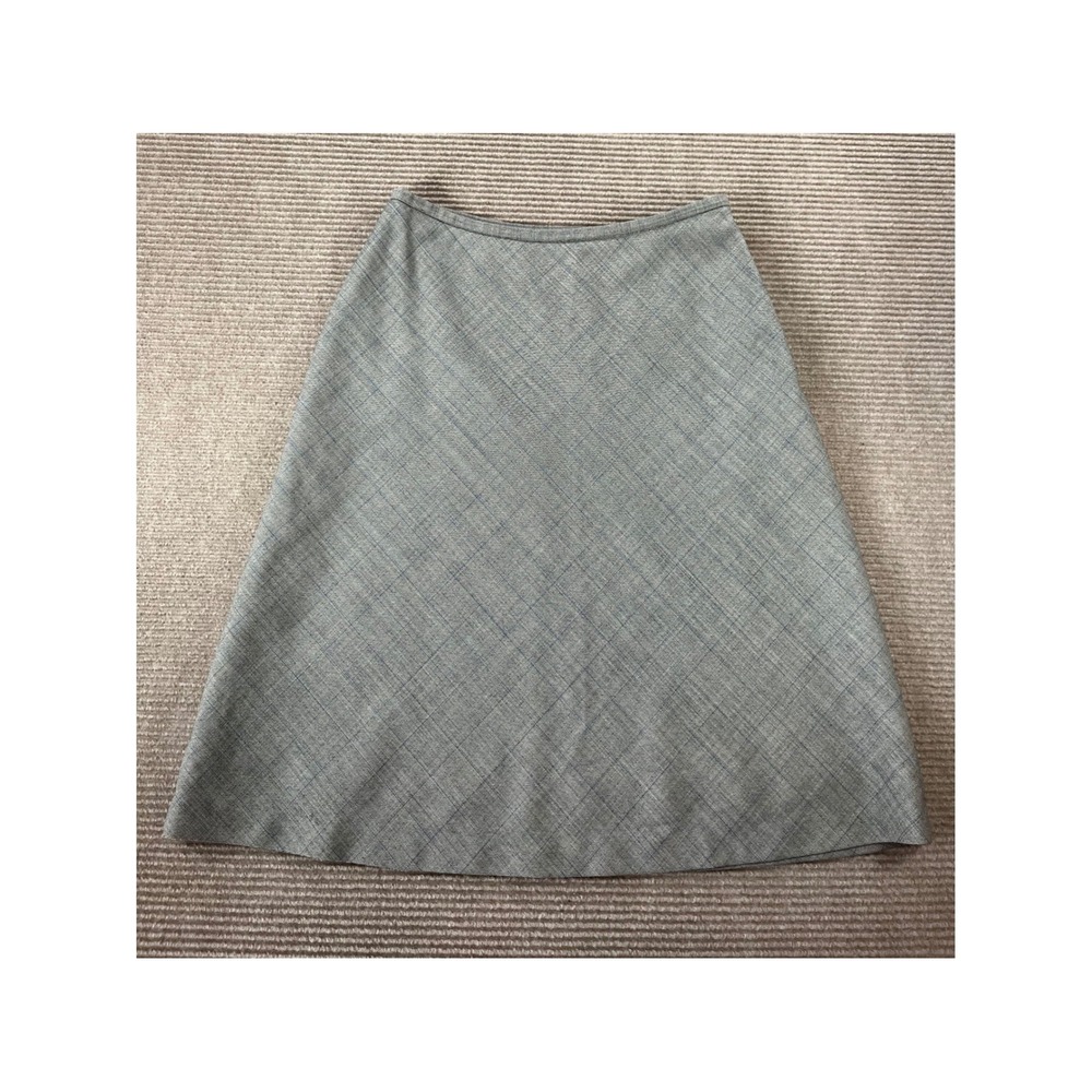 Ann Taylor Gray Wool Blend Windowpane Plaid A-Line Skirt Size 6